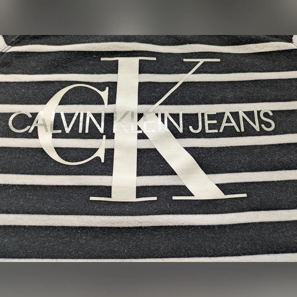 Calvin Klein Jeans Ladies' French Terry Crop Top T-shirt Size XL Black White - Picture 3 of 8